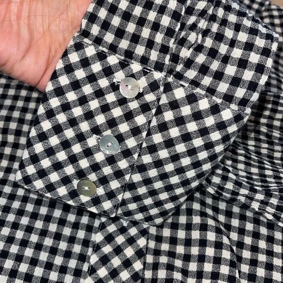 J. Jill Womens Gingham Collared Long Sleeve Button Up Shirt Black White Medium - Picture 5 of 9